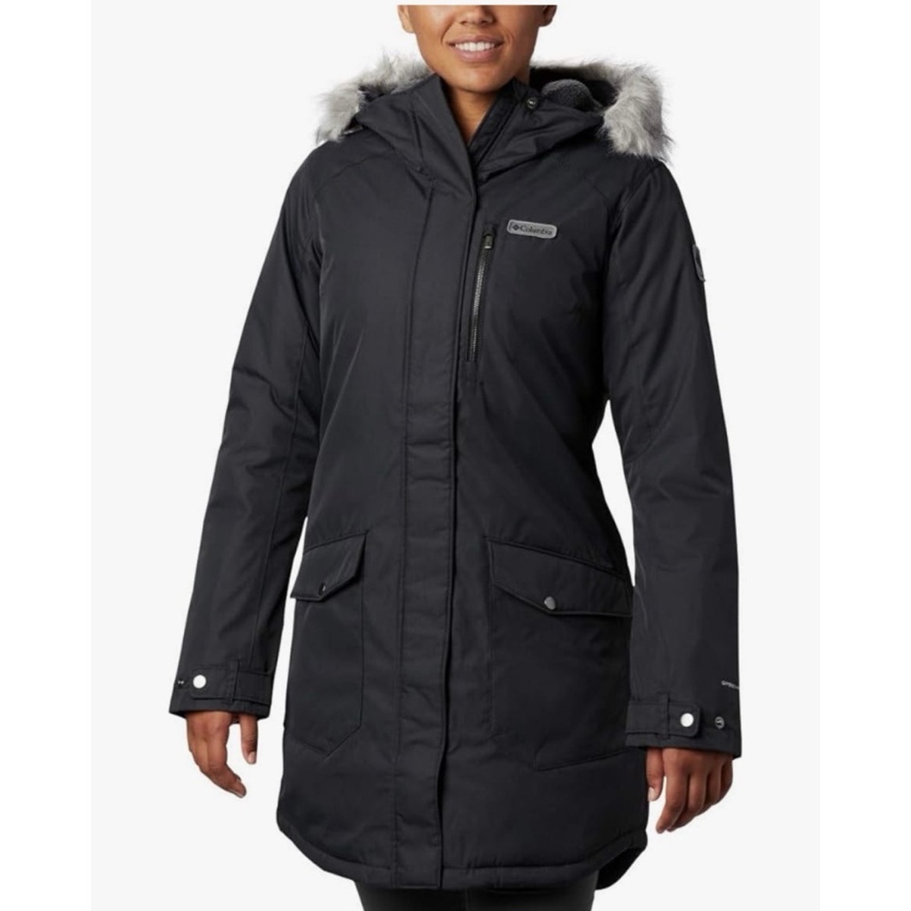 Columbia Womens Size XS Black Suttle Mountain Long Insulated Jacket Hooded